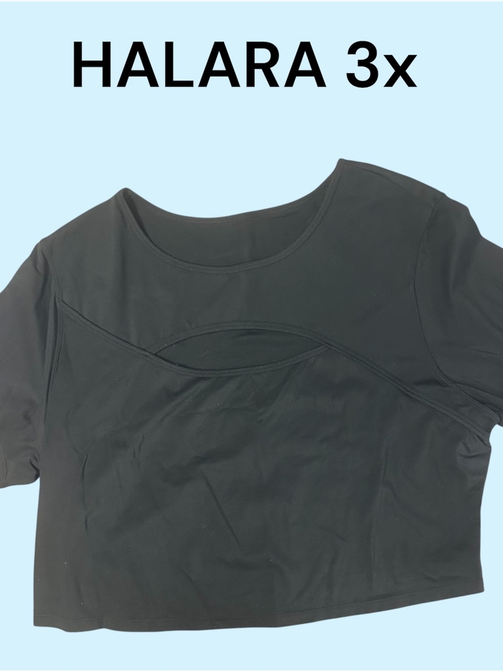HALARA Black Short Sleeve Crop Top with Curved Seam Detail - 3X